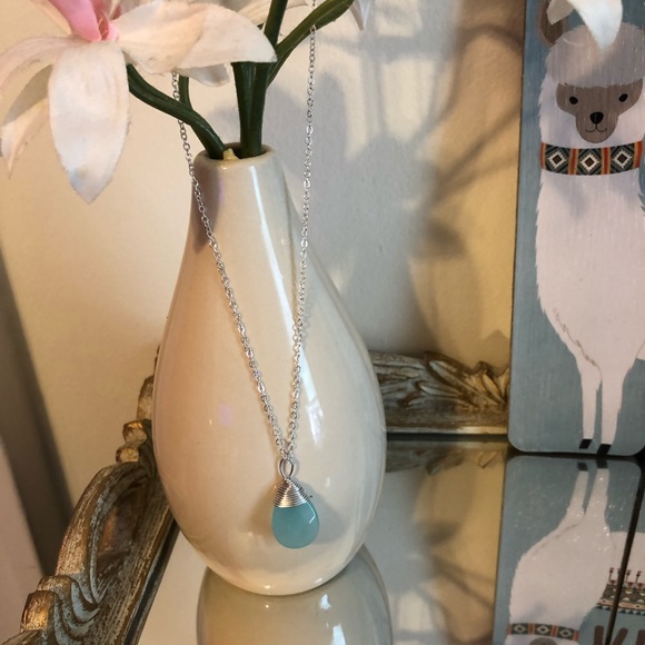 Silver Aqua Chalcedony Necklace - Picture 3 of 4